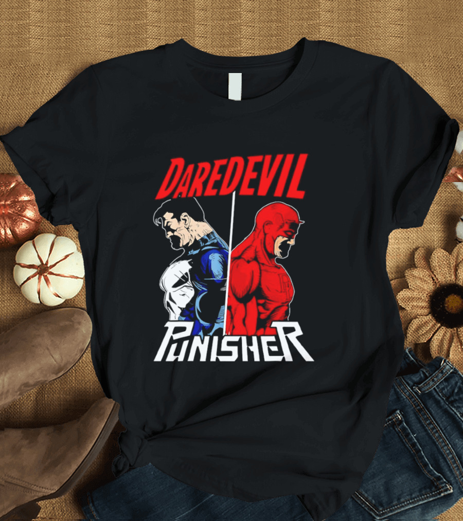 Daredevil Punisher Split Silhouette Marvel Characters T-Shirt