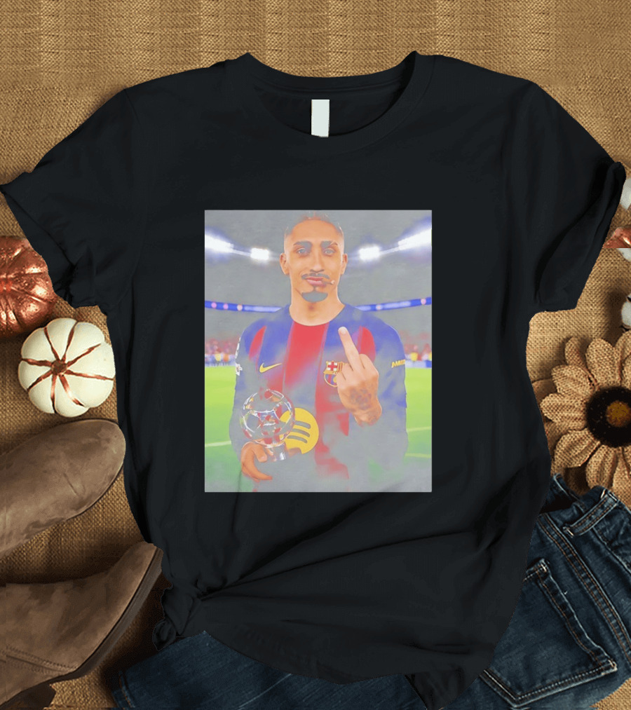 Raphinha Barcelona Middle Finger Gesture Soccer Stadium Scene T-Shirt