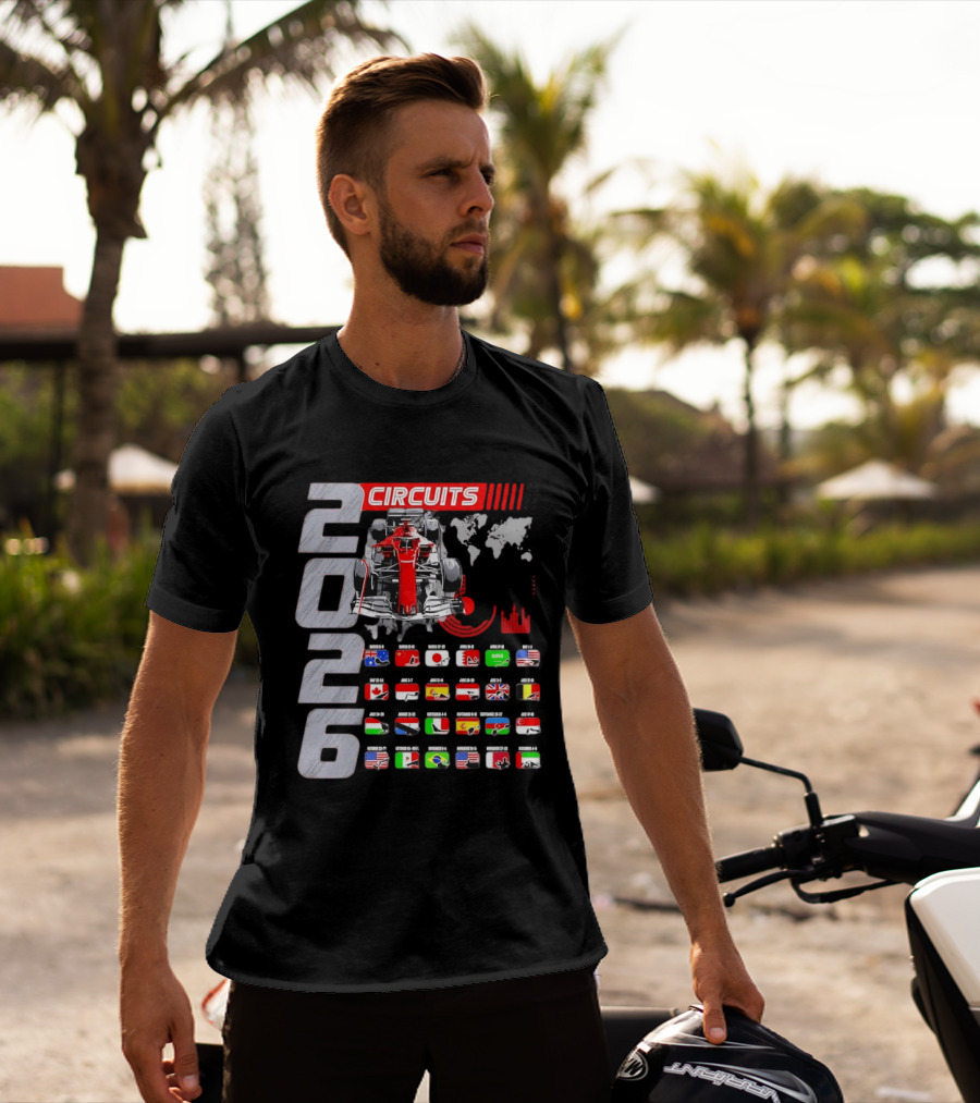2026 Formula Racing Car Circuit Calendar With Country Flags T-Shirt