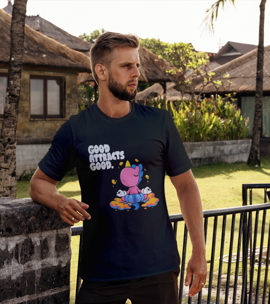 Good Attracts Good Unicorn Cartoon Meditation Coins T-Shirt