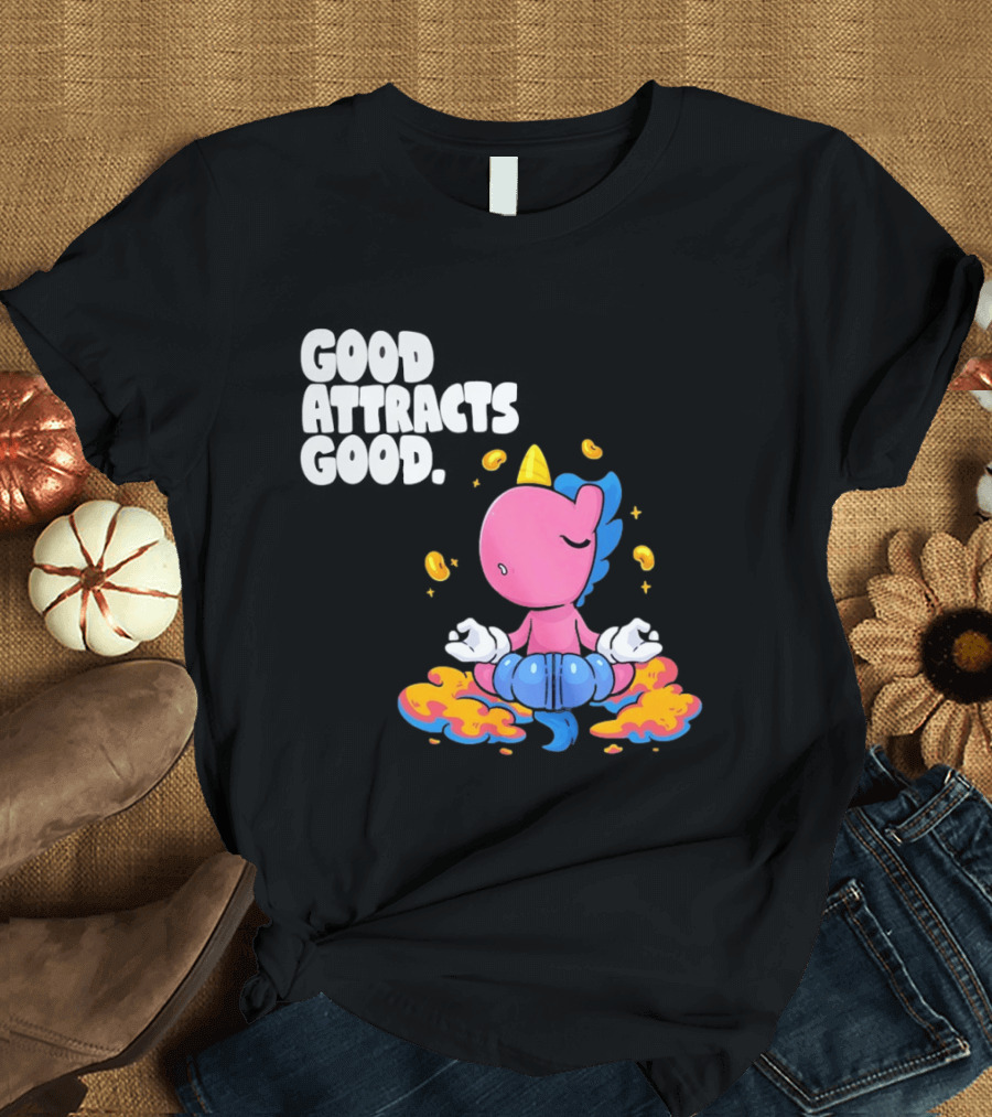 Good Attracts Good Unicorn Cartoon Meditation Coins T-Shirt