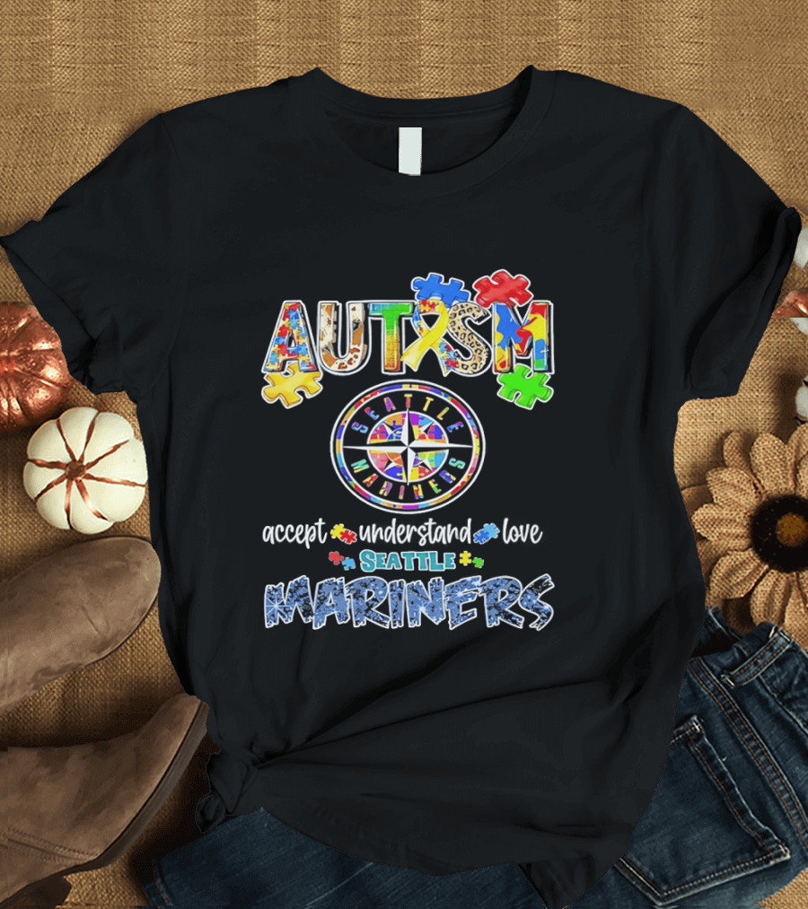 Seattle Mariners Autism Awareness Accept Understand Love Puzzle Pieces 2026 T-Shirt