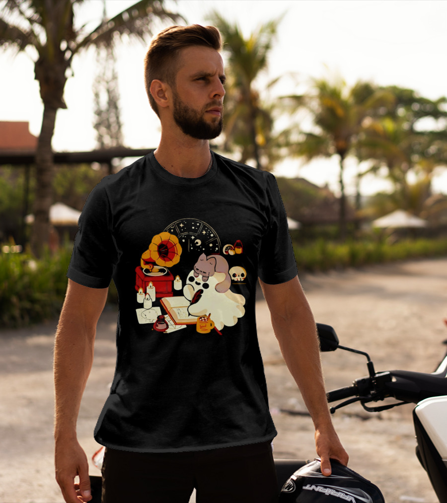 Spooky Ghost Lofi Aesthetic With Gramophone And Skulls T-Shirt