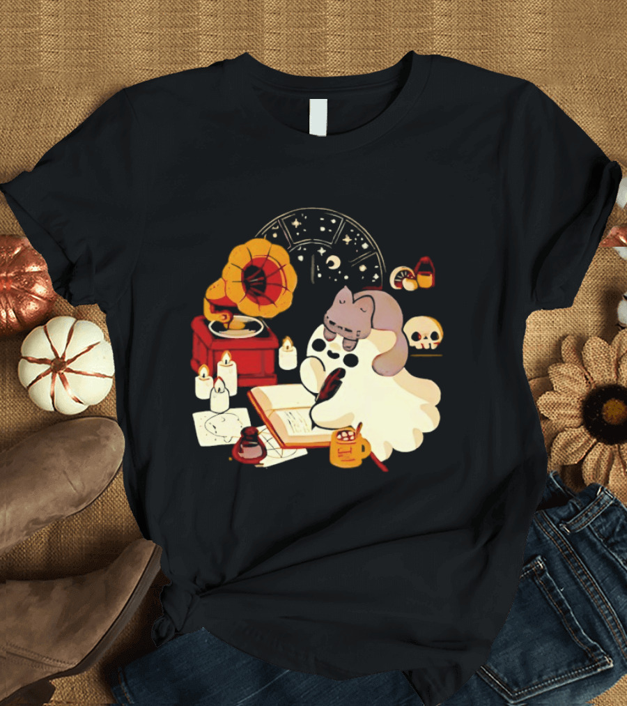 Spooky Ghost Lofi Aesthetic With Gramophone And Skulls T-Shirt