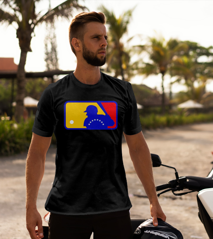 Venezuelan Baseball Player Silhouette With MLB Colors And Stars T-Shirt