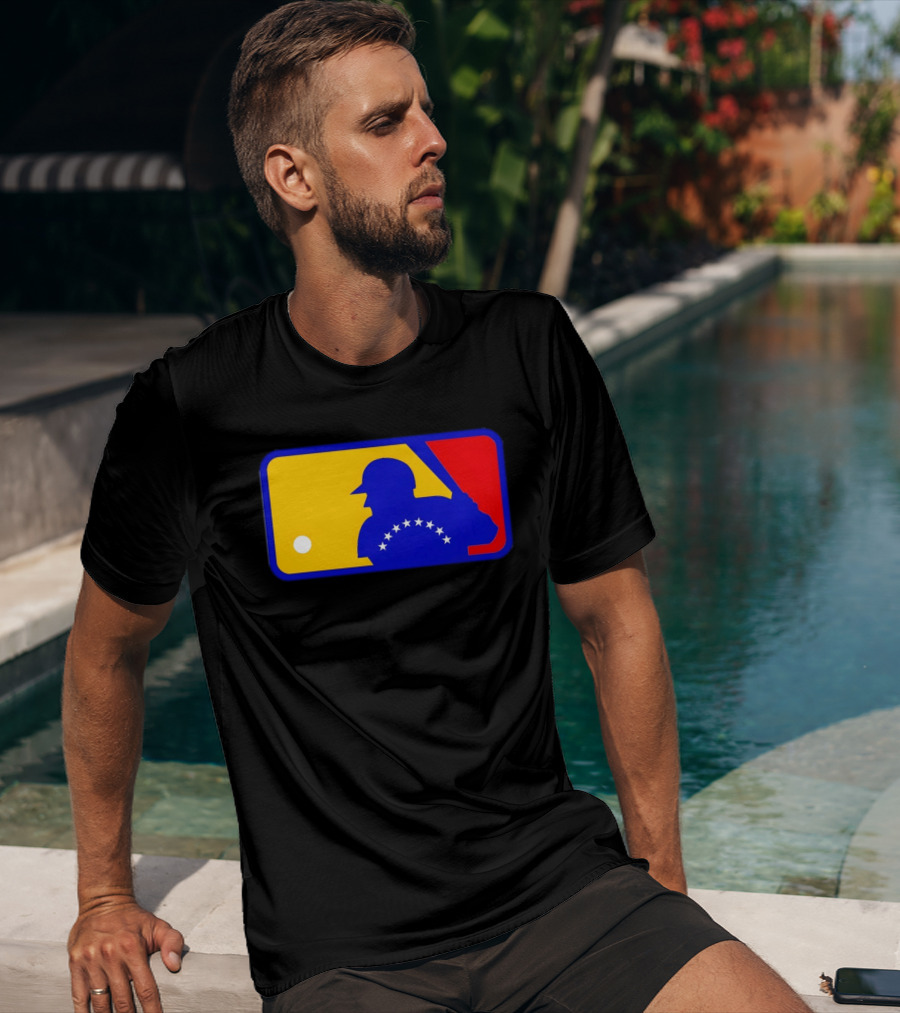 Venezuelan Baseball Player Silhouette With MLB Colors And Stars T-Shirt