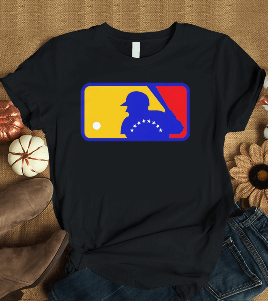 Venezuelan Baseball Player Silhouette With MLB Colors And Stars T-Shirt