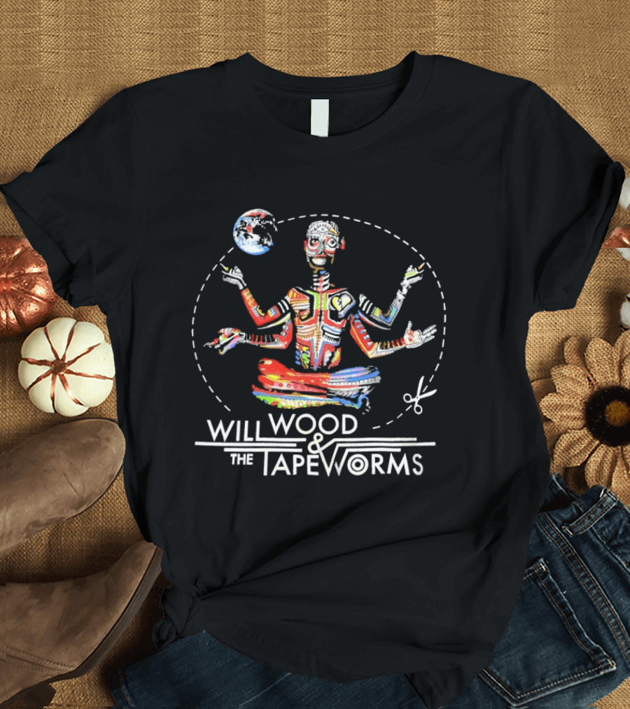Will Wood And The Tapeworms Multicolor Meditating Figure With Globe T-Shirt