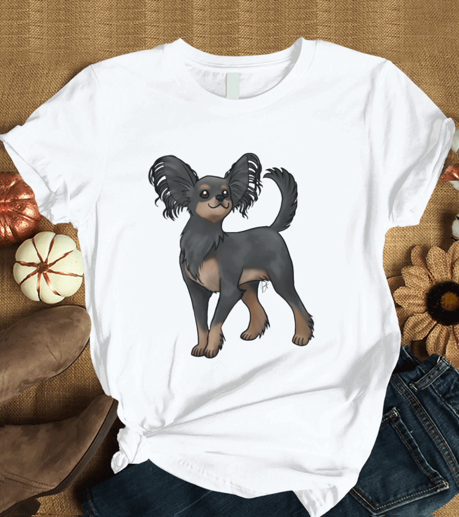 Russian Toy Dog Long Hair Black And Tan T-Shirt