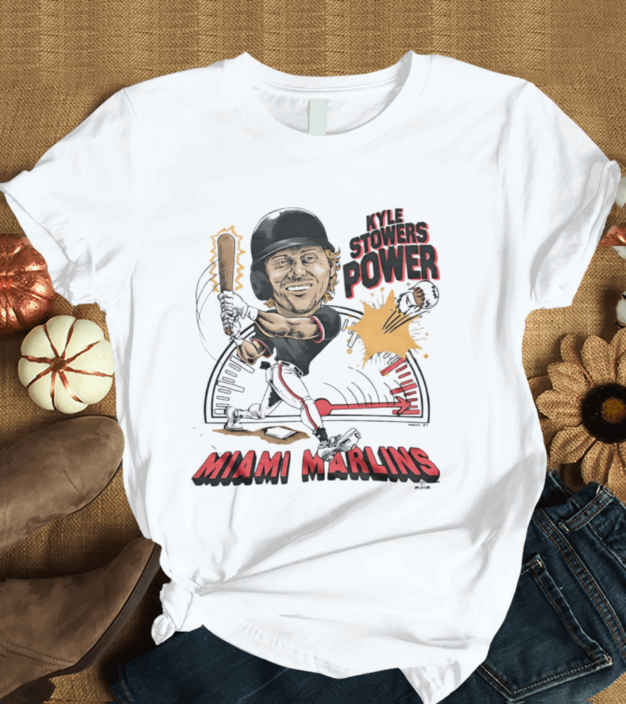 Kyle Stowers Power Miami Marlins Caricature Baseball Swing T-Shirt