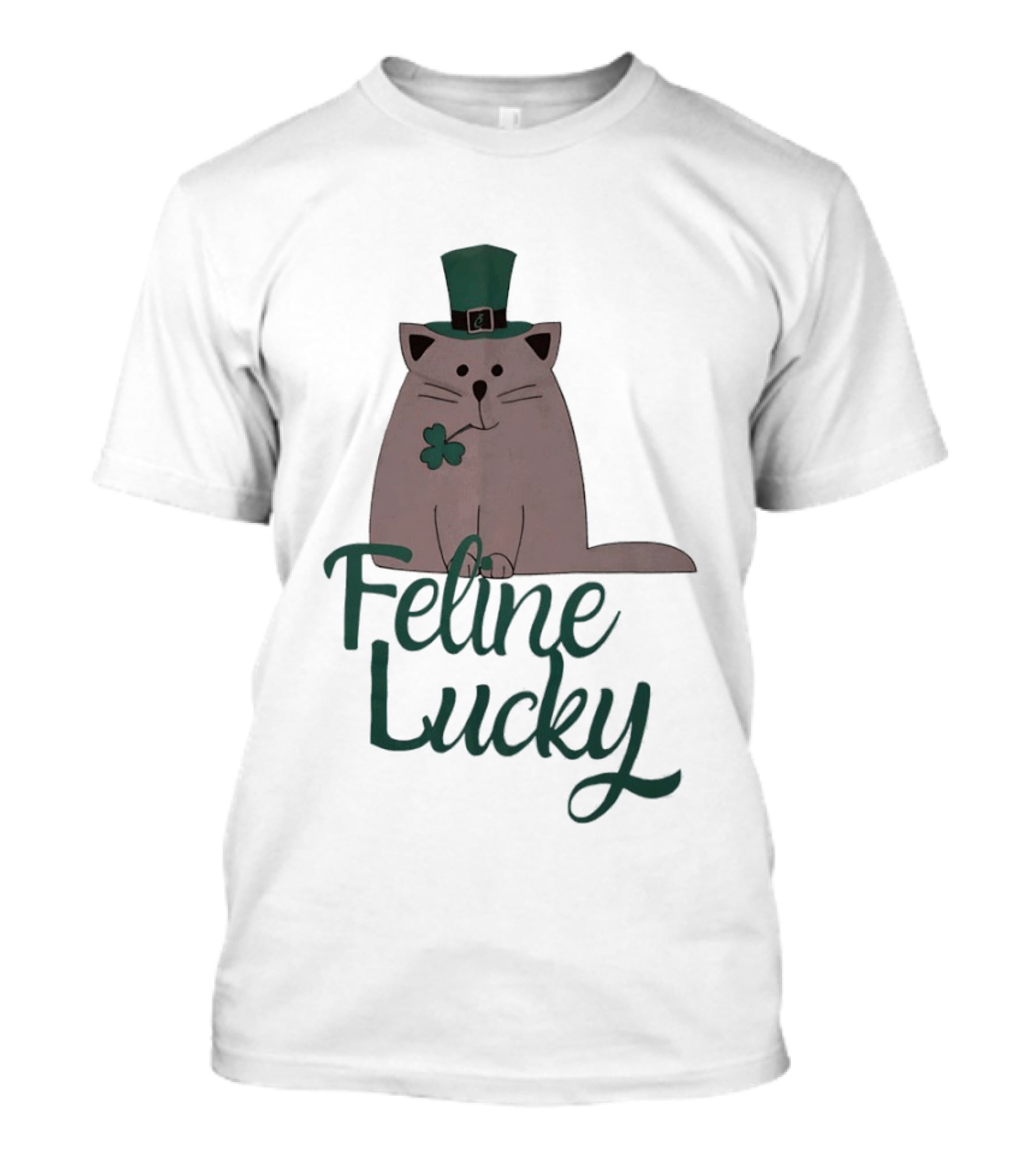 St Patrick's Day Feline Lucky Cat With Shamrock Hat T-Shirt