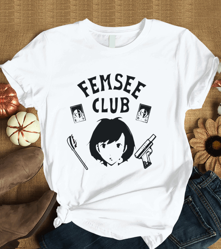 Femsee Club Anime Character With Gun And Card T-Shirt
