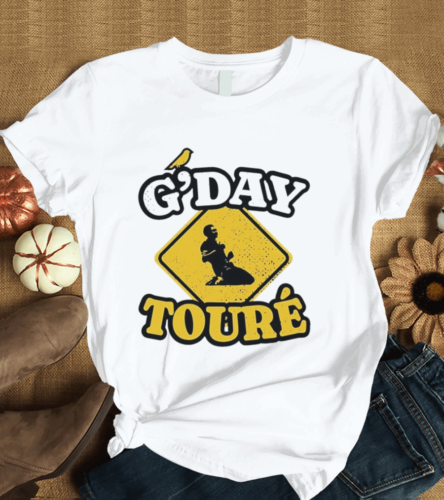 G'Day Toure Yellow Sign Kneeling Silhouette Bird T-Shirt
