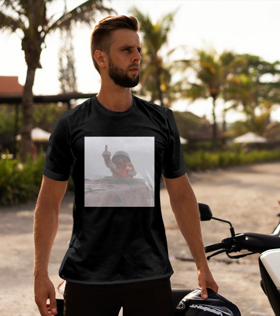 Monkey Middle Finger Gesture With Toy And Helmet On Vehicle T-Shirt