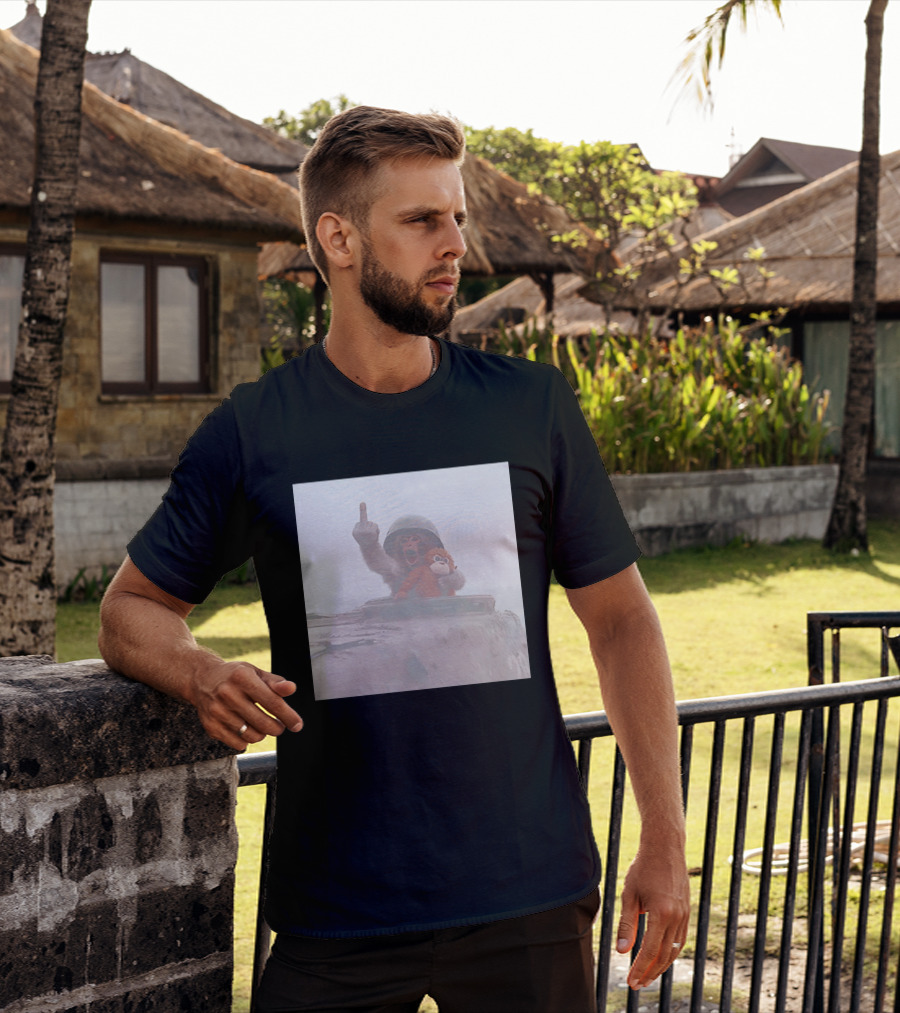 Monkey Middle Finger Gesture With Toy And Helmet On Vehicle T-Shirt
