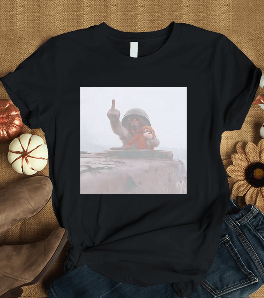 Monkey Middle Finger Gesture With Toy And Helmet On Vehicle T-Shirt