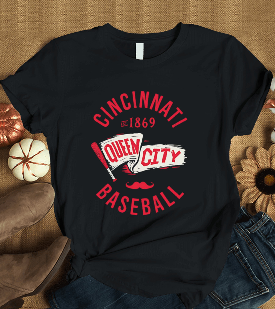 Cincinnati Queen City Baseball Est. 1869 Grunge Pennant T-Shirt