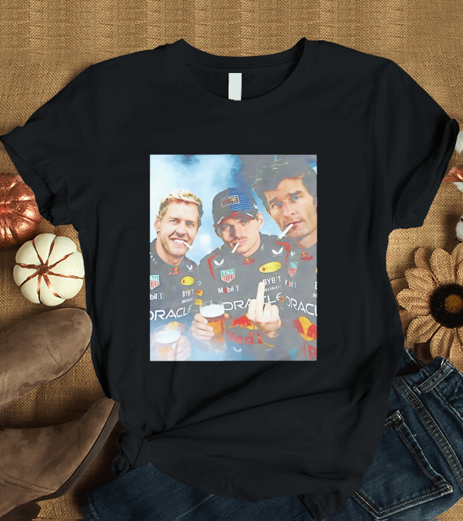 Red Bull Racing Vettel Verstappen Webber Smoking Fun F1 Legends Team Oracle T-Shirt