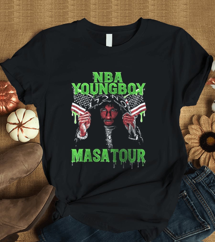 NBA Youngboy Masa Tour Tracklist Green Drip Text With Red Artistic Face T-Shirt