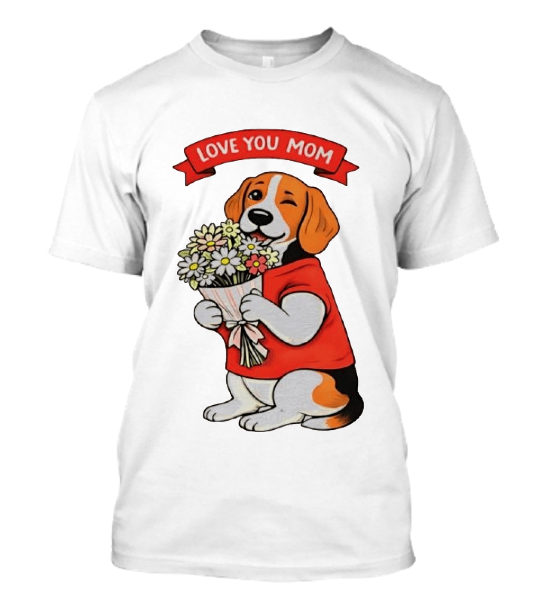 Love You Mom Beagle Holding Flowers Bouquet T-Shirt