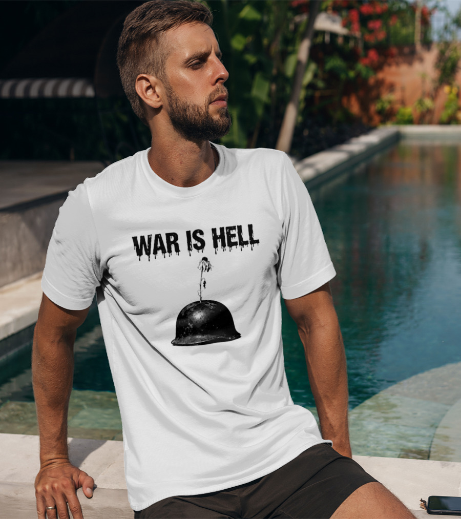 War Is Hell Military Helmet Flower Artillery Contrast T-Shirt