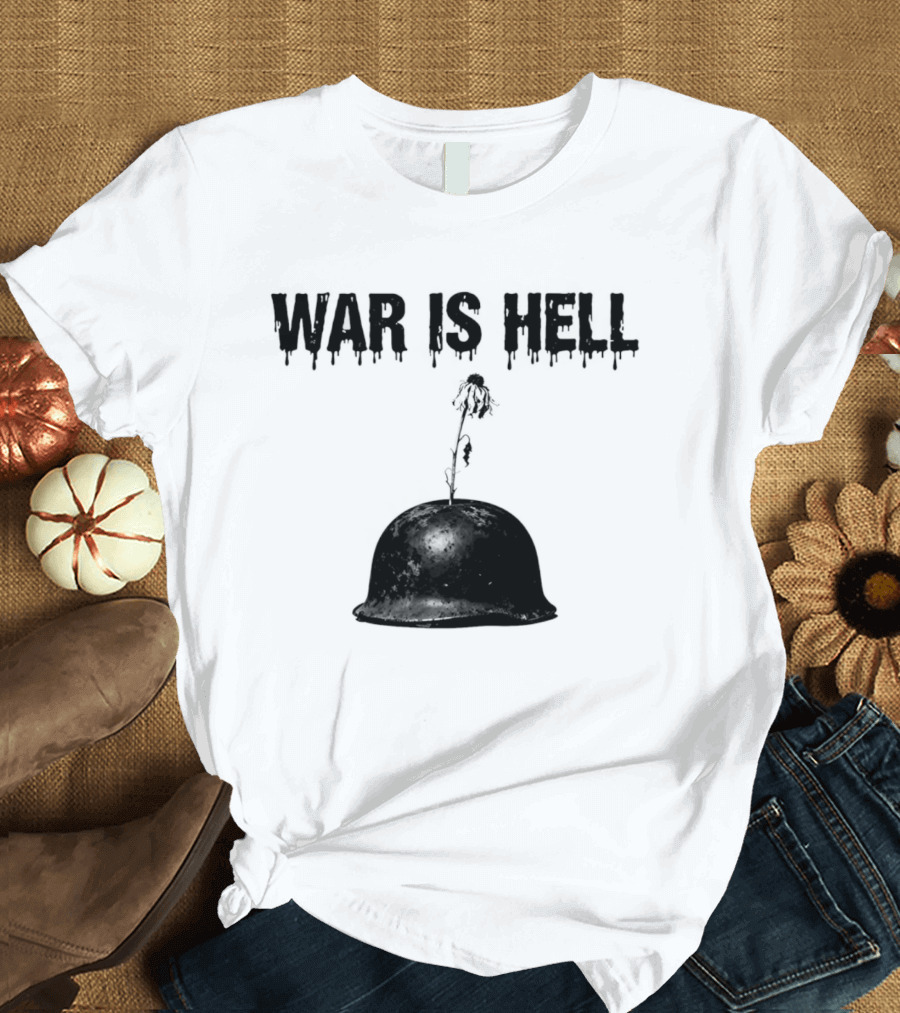 War Is Hell Military Helmet Flower Artillery Contrast T-Shirt