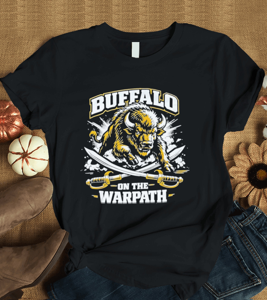Buffalo On The Warpath Crossed Sabers Fierce Bison Charge T-Shirt