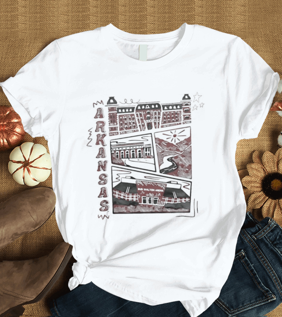 Arkansas Bud Walton Arena Razorback Campus Buildings Sketch T-Shirt
