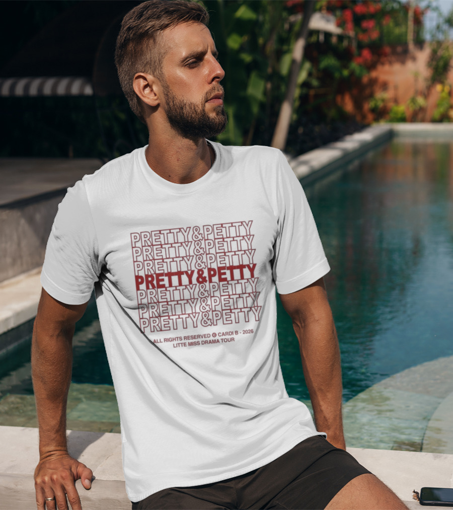 PRETTY & PETTY 2026 Repeat Pattern Textual T-Shirt