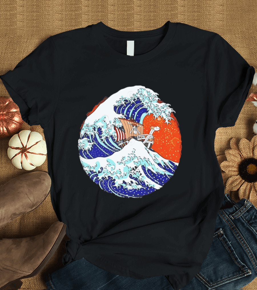 The Great Pirate Of Kanagawa Going Merry On A Great Wave Japanese Art Fusion T-Shirt