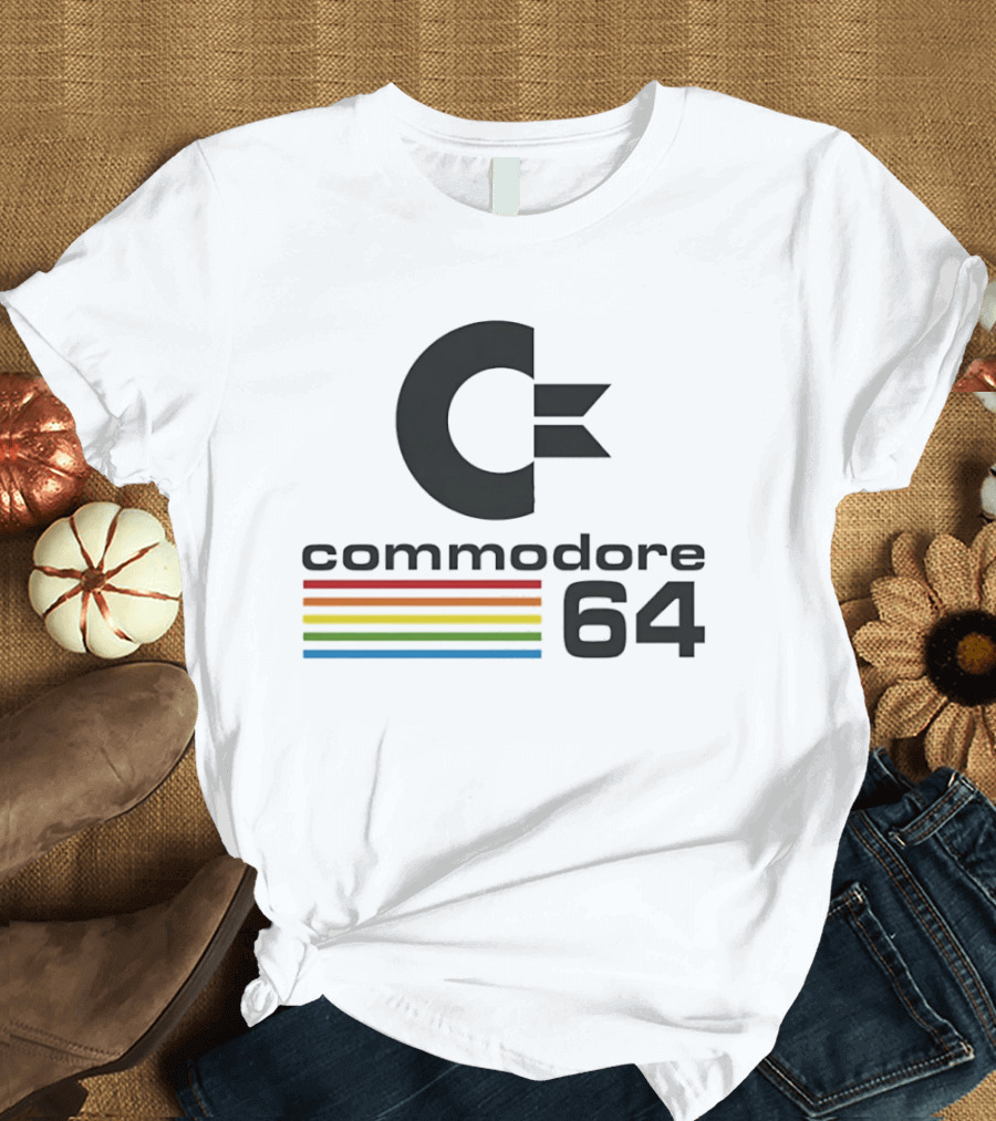 Commodore 64 Retro Computer Logo With Rainbow Stripes T-Shirt