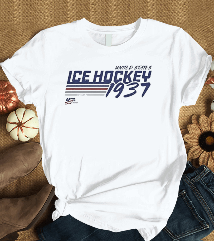 United States Ice Hockey 1937 USA Stripes T-Shirt