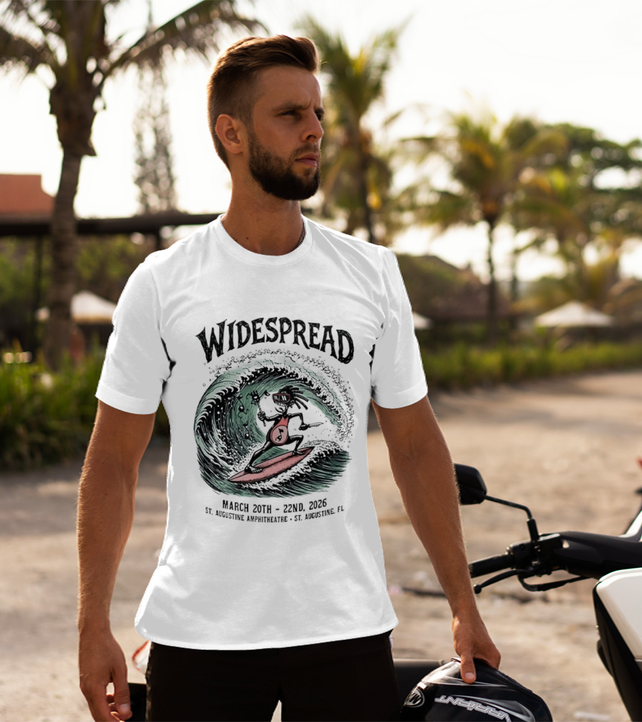 Widespread March 20th 22nd 2026 St Augustine Amphitheatre Surfing Skeleton T-Shirt