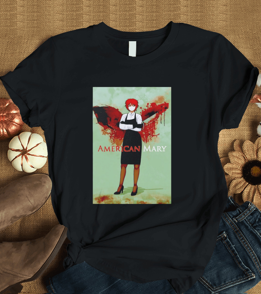 American Mary Mason Bloody Horror Art With Mask And Knife T-Shirt