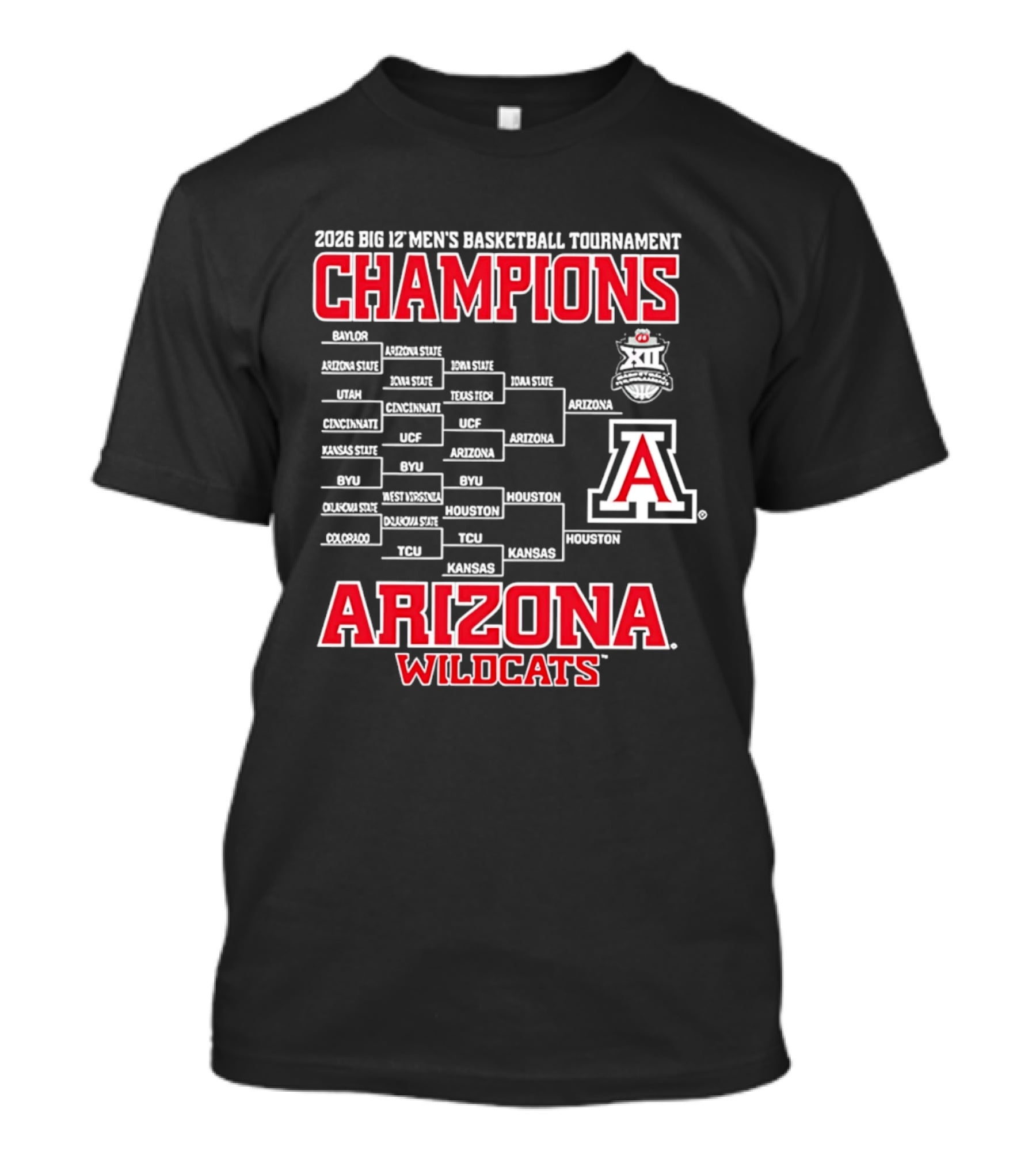 2026 Big 12 Men's Basketball Tournament Champions Arizona Wildcats Bracket T-Shirt