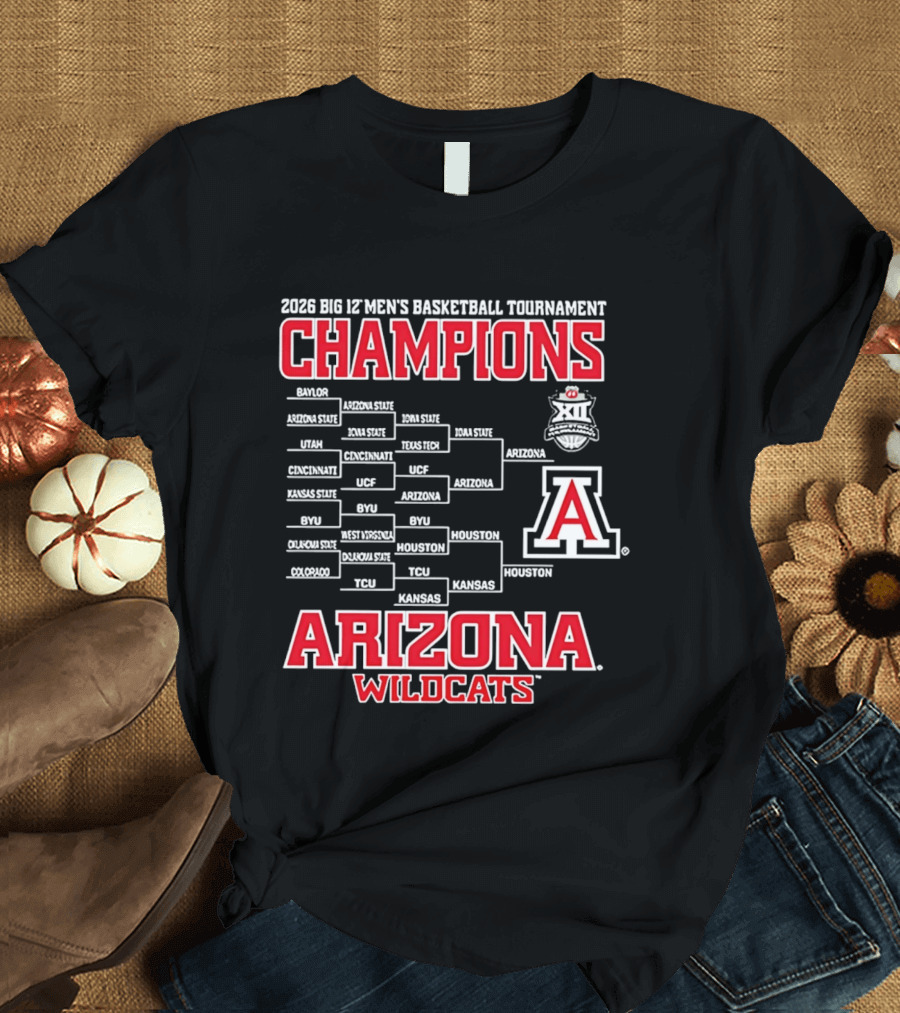 2026 Big 12 Men's Basketball Tournament Champions Arizona Wildcats Bracket T-Shirt
