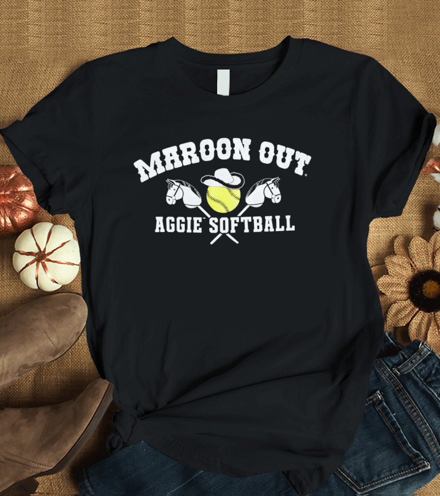 Maroon Out Aggie Softball Horseshoe Cowboy Hat Softball T-Shirt