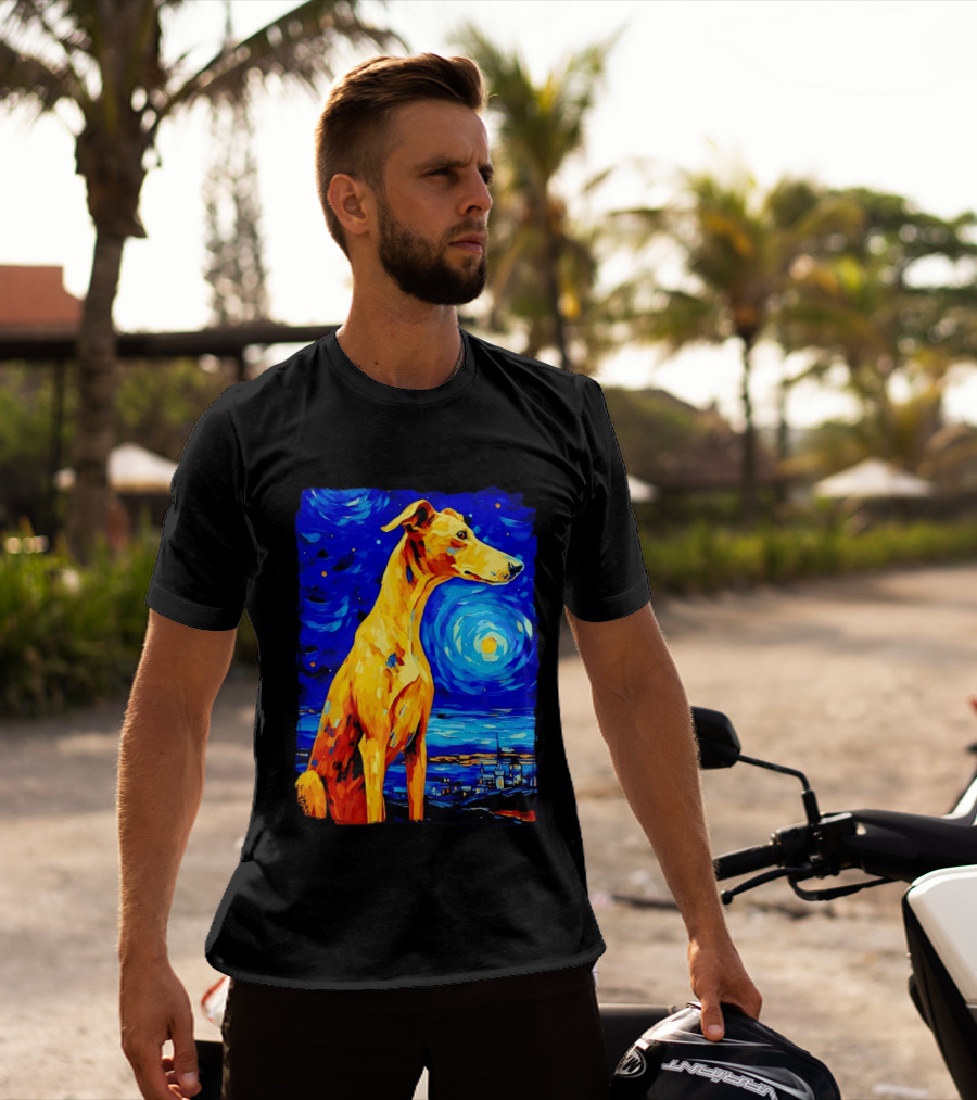 Greyhound Dog In The Starry Night By Vincent Van Gogh T-Shirt
