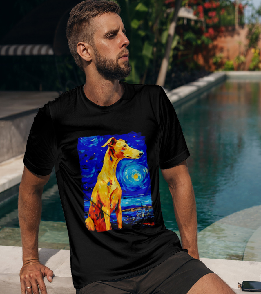 Greyhound Dog In The Starry Night By Vincent Van Gogh T-Shirt