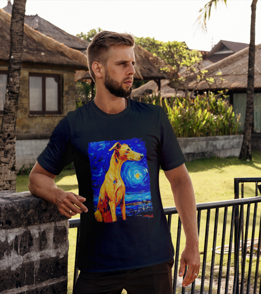 Greyhound Dog In The Starry Night By Vincent Van Gogh T-Shirt