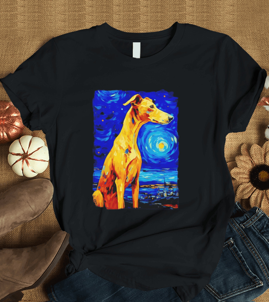 Greyhound Dog In The Starry Night By Vincent Van Gogh T-Shirt