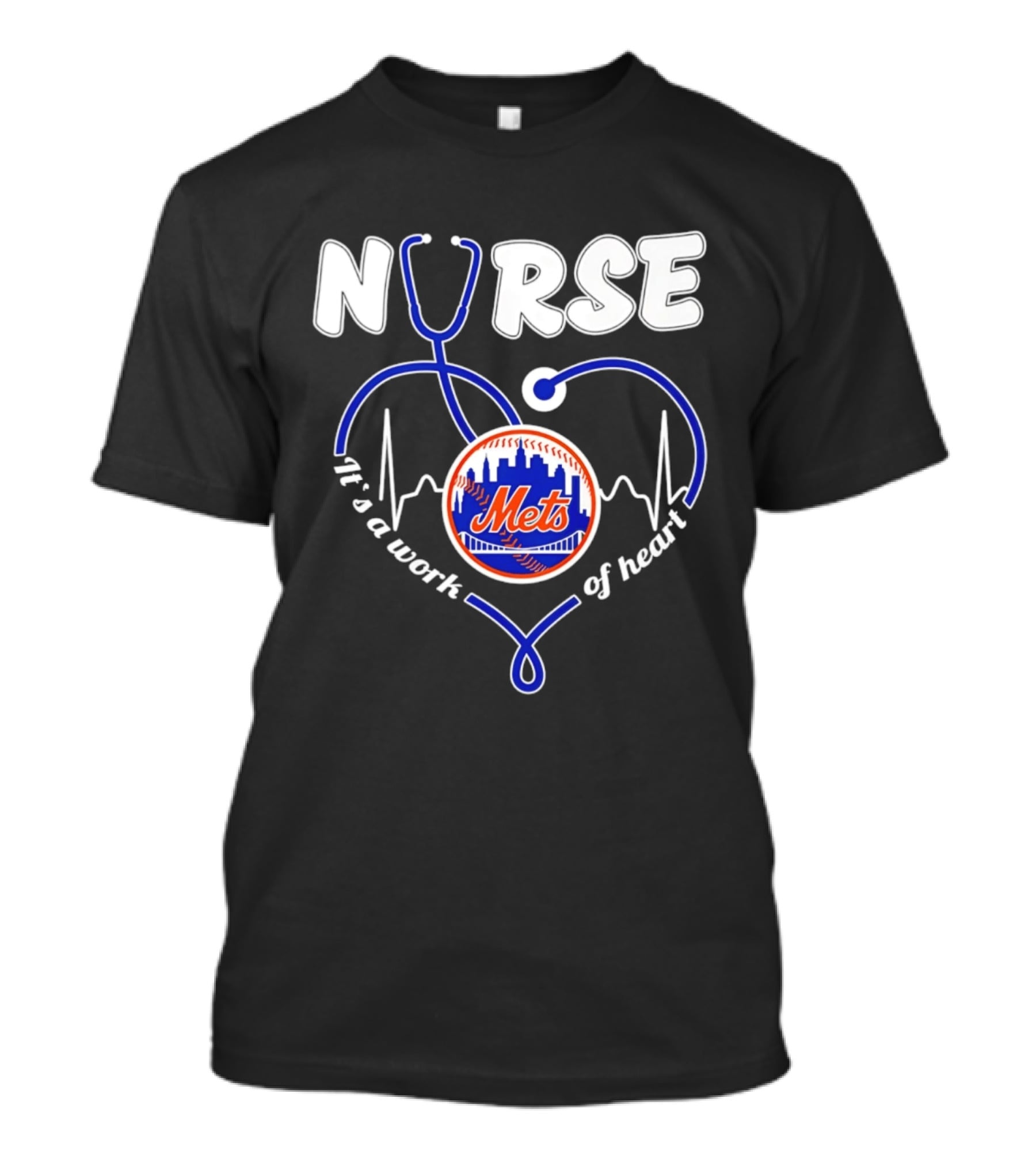New York Mets Nurse Stethoscope Heart It's A Work Of Heart T-Shirt