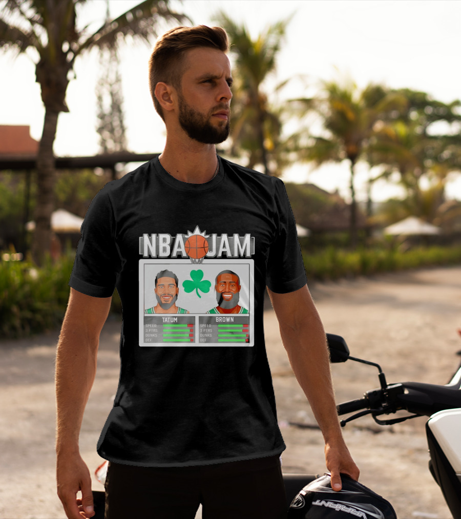 NBA Jam Jaylen Brown Jayson Tatum Celtics Stats T-Shirt