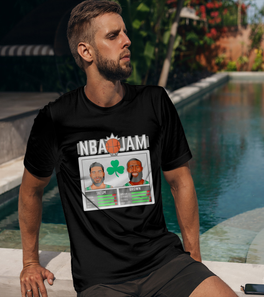NBA Jam Jaylen Brown Jayson Tatum Celtics Stats T-Shirt