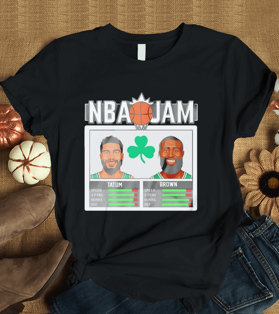 NBA Jam Jaylen Brown Jayson Tatum Celtics Stats T-Shirt