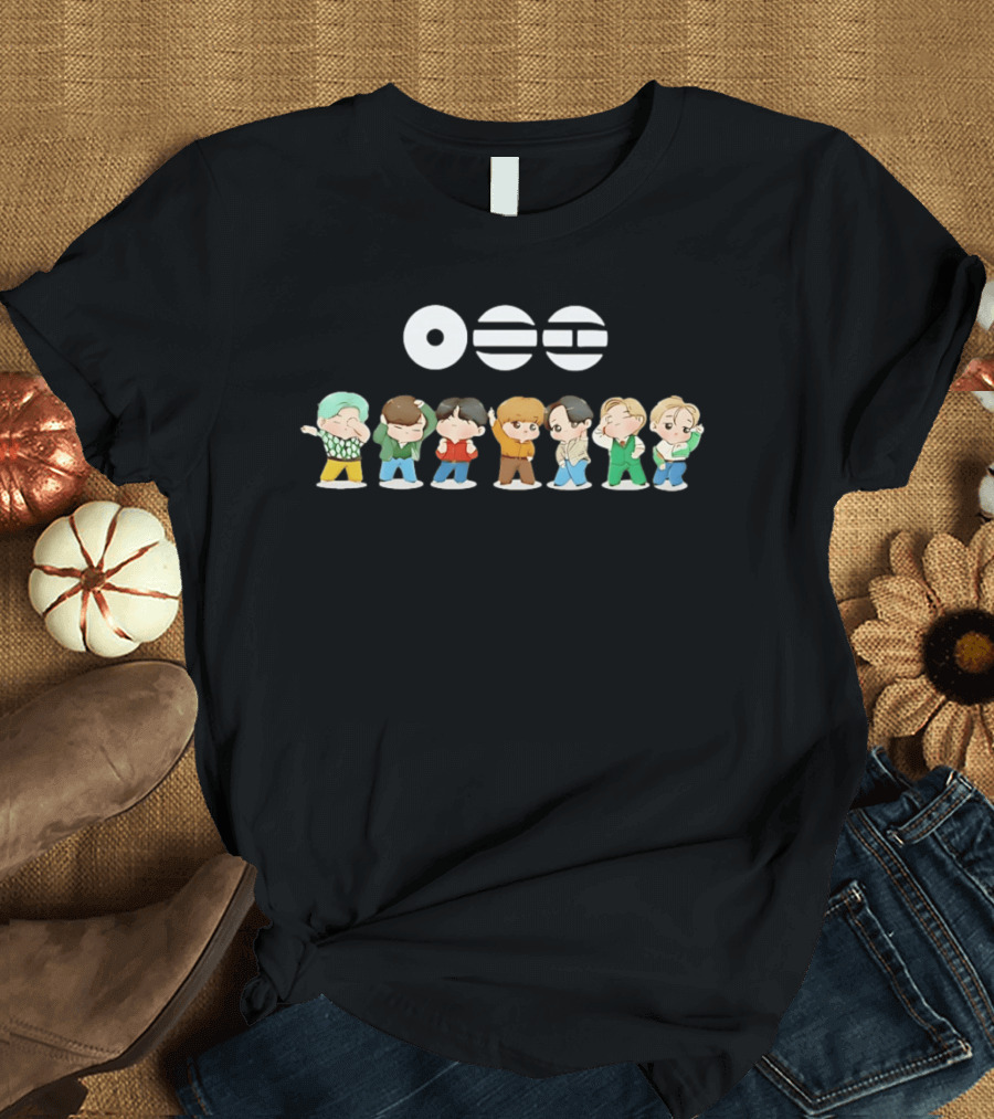 BTS Chibi Characters With Cute Expressions And BTS T-Shirt