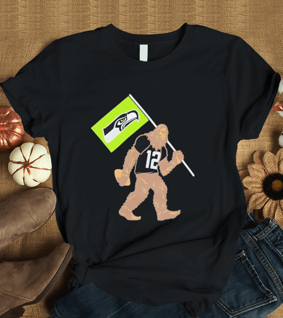 Seattle Seahawks Sasquatch 12 Flag Bearer Fan Gear T-Shirt