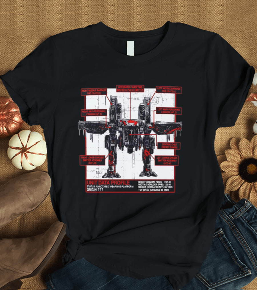 War Strider Unit Data Profile Annotated Weapons Platform T-Shirt