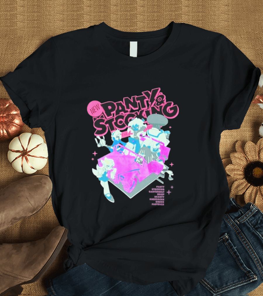 New Panty & Stocking With Garterbelt Anime Characters Colorful Car Scene T-Shirt