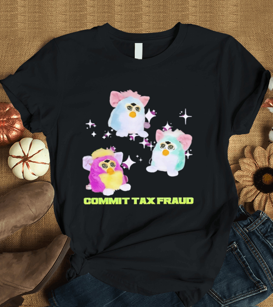 Pink Blue Furbies Sparkles Commit Tax Fraud Fun T-Shirt